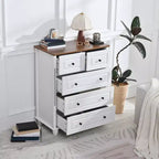 AEELLEEA Commode à 5 tiroirs pour chambre à coucher, meuble de rangement en MDF, commode moderne pour salon, couloir, blanc
