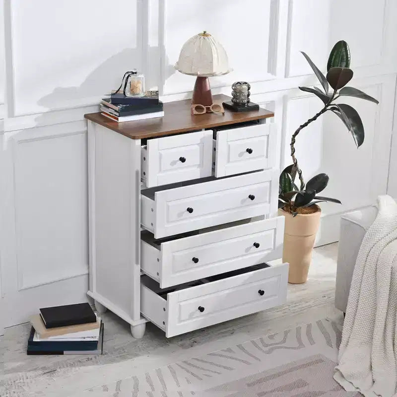 AEELLEEA Commode à 5 tiroirs pour chambre à coucher, meuble de rangement en MDF, commode moderne pour salon, couloir, blanc