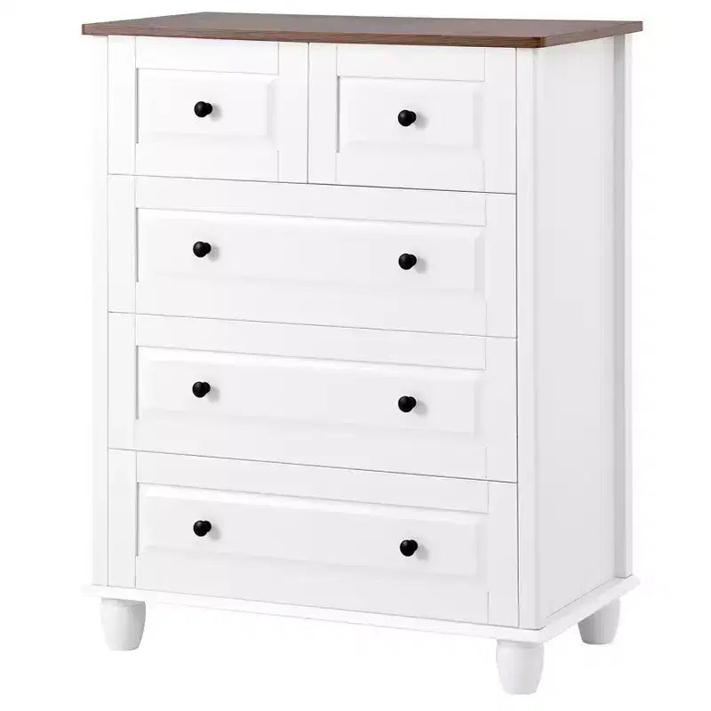 AEELLEEA Commode à 5 tiroirs pour chambre à coucher, meuble de rangement en MDF, commode moderne pour salon, couloir, blanc