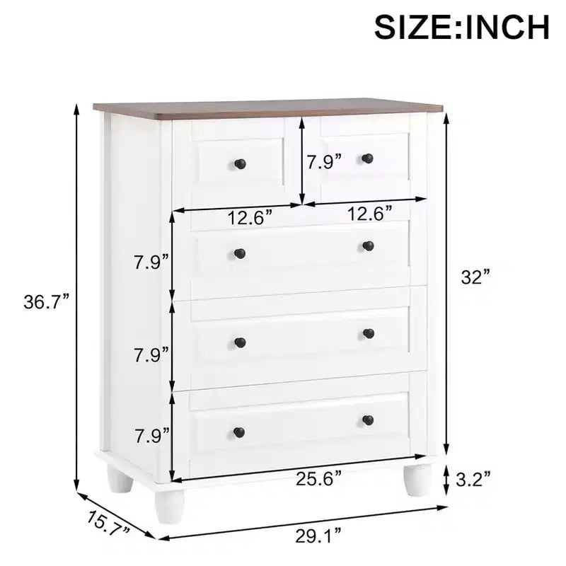 AEELLEEA Commode à 5 tiroirs pour chambre à coucher, meuble de rangement en MDF, commode moderne pour salon, couloir, blanc