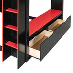 Lit mezzanine Luxystar avec bureau réglable en hauteur, lumières RVB et rangements, lit double gain de place