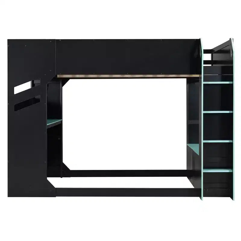 Lit mezzanine Luxystar avec bureau réglable en hauteur, lumières RVB et rangements, lit double gain de place