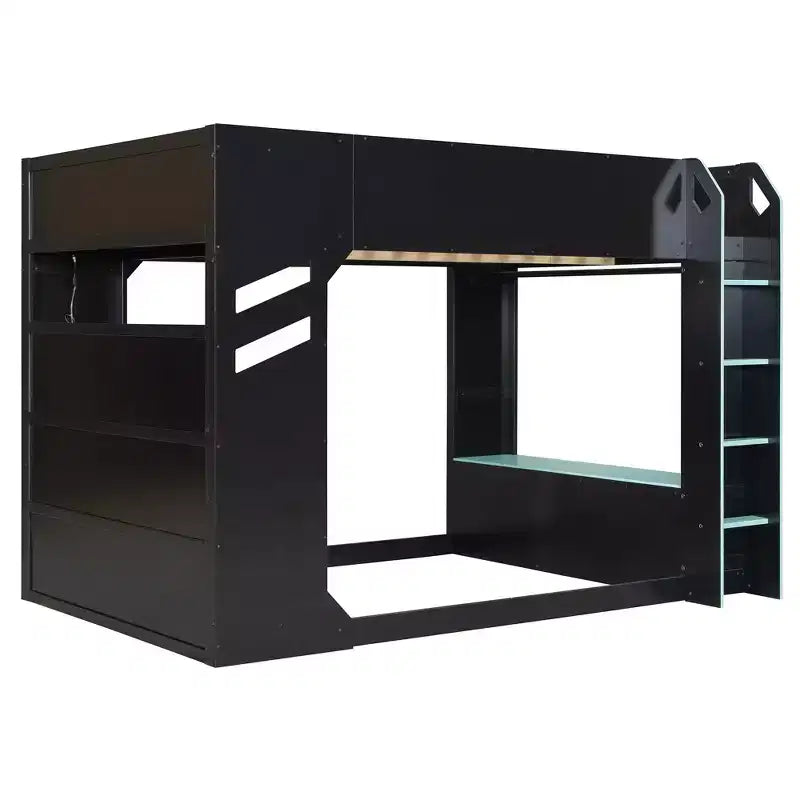 Lit mezzanine Luxystar avec bureau réglable en hauteur, lumières RVB et rangements, lit double gain de place