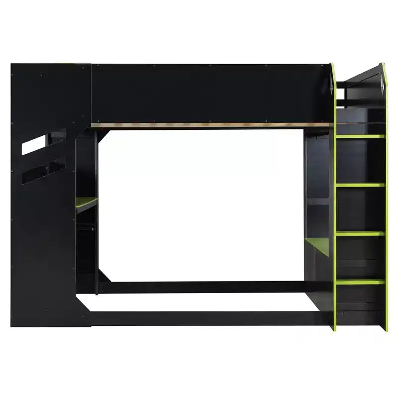 Lit mezzanine Luxystar avec bureau réglable en hauteur, lumières RVB et rangements, lit double gain de place