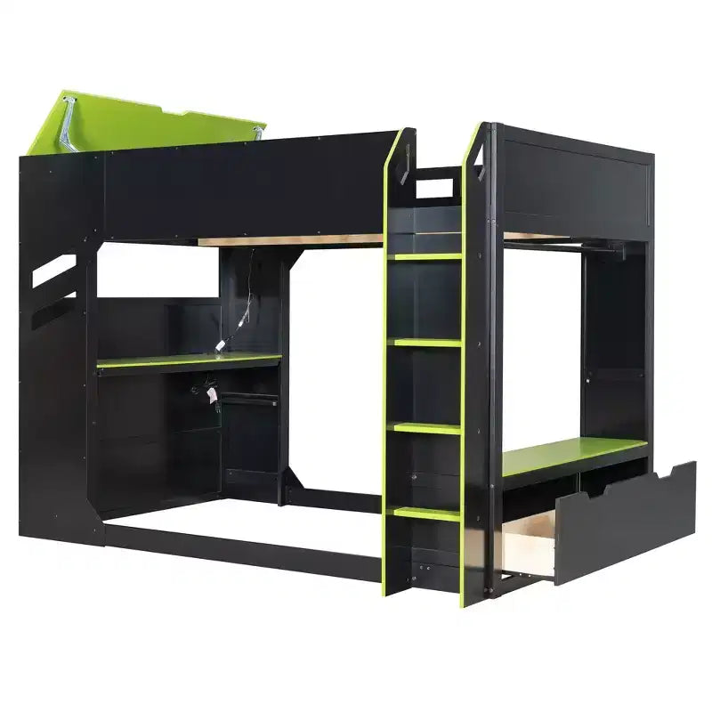 Lit mezzanine Luxystar avec bureau réglable en hauteur, lumières RVB et rangements, lit double gain de place