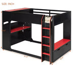 Lit mezzanine Luxystar avec bureau réglable en hauteur, lumières RVB et rangements, lit double gain de place