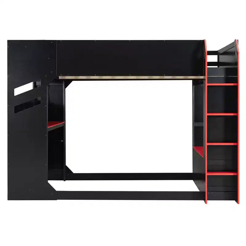 Lit mezzanine Luxystar avec bureau réglable en hauteur, lumières RVB et rangements, lit double gain de place