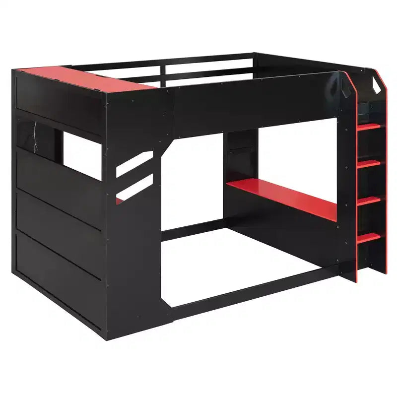 Lit mezzanine Luxystar avec bureau réglable en hauteur, lumières RVB et rangements, lit double gain de place