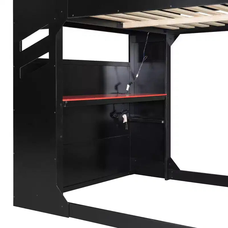 Lit mezzanine Luxystar avec bureau réglable en hauteur, lumières RVB et rangements, lit double gain de place