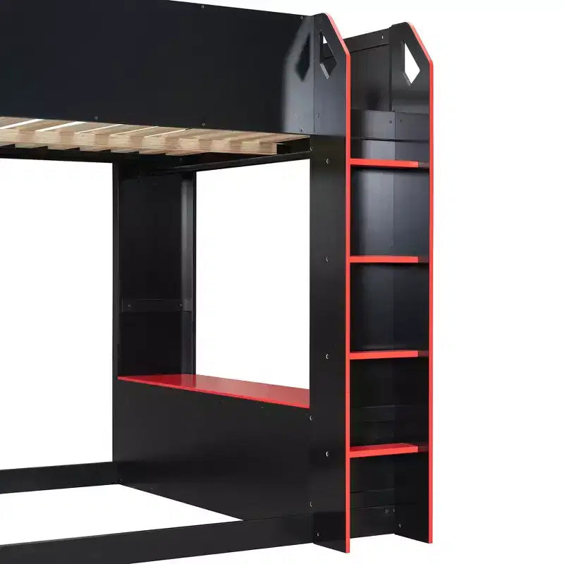 Lit mezzanine Luxystar avec bureau réglable en hauteur, lumières RVB et rangements, lit double gain de place