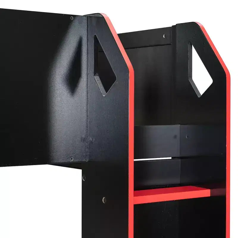 Lit mezzanine Luxystar avec bureau réglable en hauteur, lumières RVB et rangements, lit double gain de place