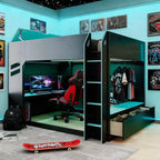 Luxystar Loft Bed with Height-Adjustable Desk, RGB Lights and Storage, Full Size Space-Saving Bed