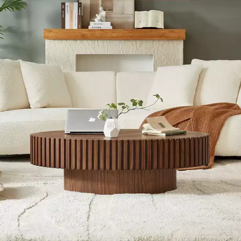 MAYEERTY Table Basse Ovale Moderne de 111 cm, Table d'Appoint Faite Main avec Piètement Robuste pour Salon, Chambre, Petit Espace