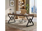 Lantine 63-inch Executive Desk with Extra Thick Tabletop & Metal Frame, Industrial Modern Workstation Writing Table for Home Office, Vintage Brown