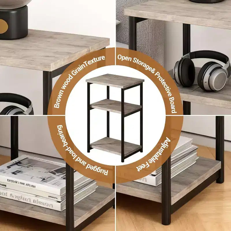 COZONY Table d'appoint à 3 niveaux avec rangement, petite table de chevet et table de téléphone, table de nuit haute à cadre métallique pour salon, chambre, bureau, salle de bain