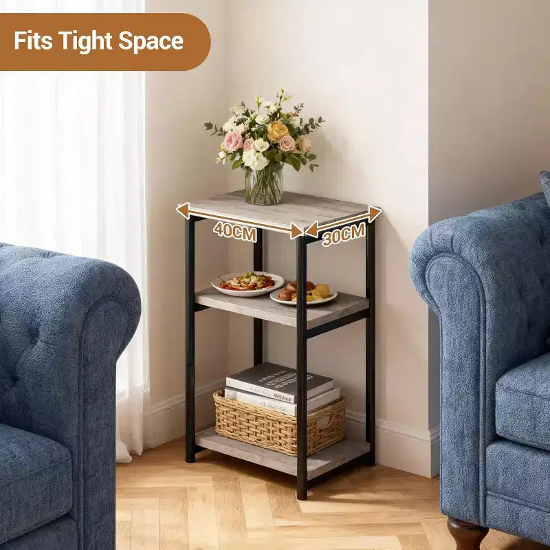 COZONY Table d'appoint à 3 niveaux avec rangement, petite table de chevet et table de téléphone, table de nuit haute à cadre métallique pour salon, chambre, bureau, salle de bain
