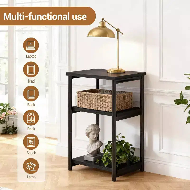 COZONY Table d'appoint à 3 niveaux avec rangement, petite table de chevet et table de téléphone, table de nuit haute à cadre métallique pour salon, chambre, bureau, salle de bain