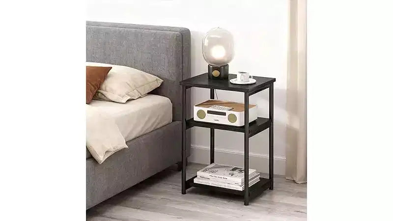 COZONY Table d'appoint à 3 niveaux avec rangement, petite table de chevet et table de téléphone, table de nuit haute à cadre métallique pour salon, chambre, bureau, salle de bain