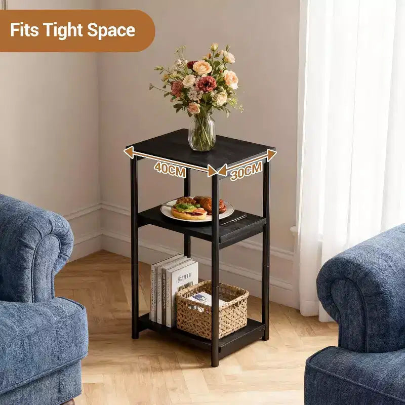 COZONY Table d'appoint à 3 niveaux avec rangement, petite table de chevet et table de téléphone, table de nuit haute à cadre métallique pour salon, chambre, bureau, salle de bain