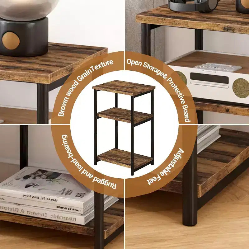 COZONY Table d'appoint à 3 niveaux avec rangement, petite table de chevet et table de téléphone, table de nuit haute à cadre métallique pour salon, chambre, bureau, salle de bain