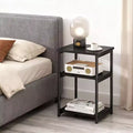 COZONY 3-Tier Side Table with Storage, Small End Table & Telephone Table, Metal Frame Tall Nightstand for Living Room, Bedroom, Office, Bathroom