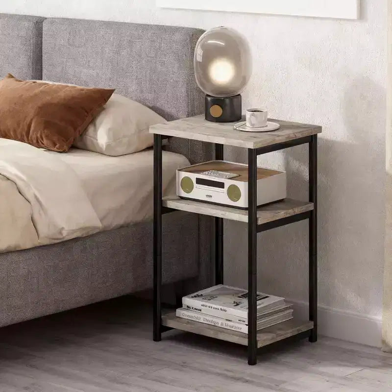 COZONY Table d'appoint à 3 niveaux avec rangement, petite table de chevet et table de téléphone, table de nuit haute à cadre métallique pour salon, chambre, bureau, salle de bain