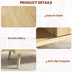 Table Basse Moderne Mid-Century avec Rangement, Tables Basses Rectangulaires de 105 cm en Bois avec Panneau Coulissant en Rotin PE Tressé et Pieds en Bois