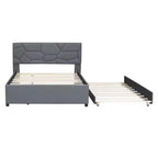 Lit plateforme rembourré MAYEERTY pleine grandeur, tête de lit motif brique, lit gigogne simple en tissu de lin, chambre à coucher, gris