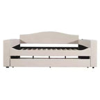 MAYEERTY Full Size Teddy Fleece Upholstered Daybed, Storage Armrests Trundle Bluetooth Audio, Bedroom, Beige