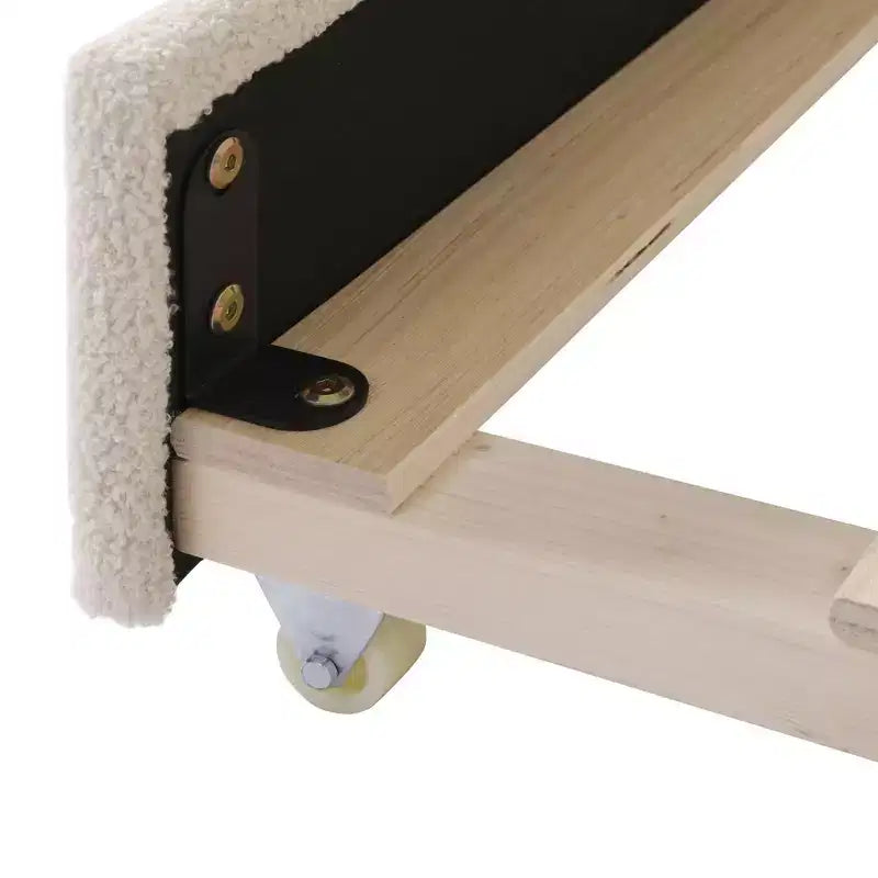 MAYEERTY Full Size Teddy Fleece Upholstered Daybed, Storage Armrests Trundle Bluetooth Audio, Bedroom, Beige