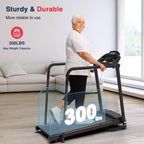 Tapis de marche Redliro pour seniors avec de longues barres d'appui, tapis de course pliable inclinable, tapis de course compact de 120 kg pour l'exercice à domicile