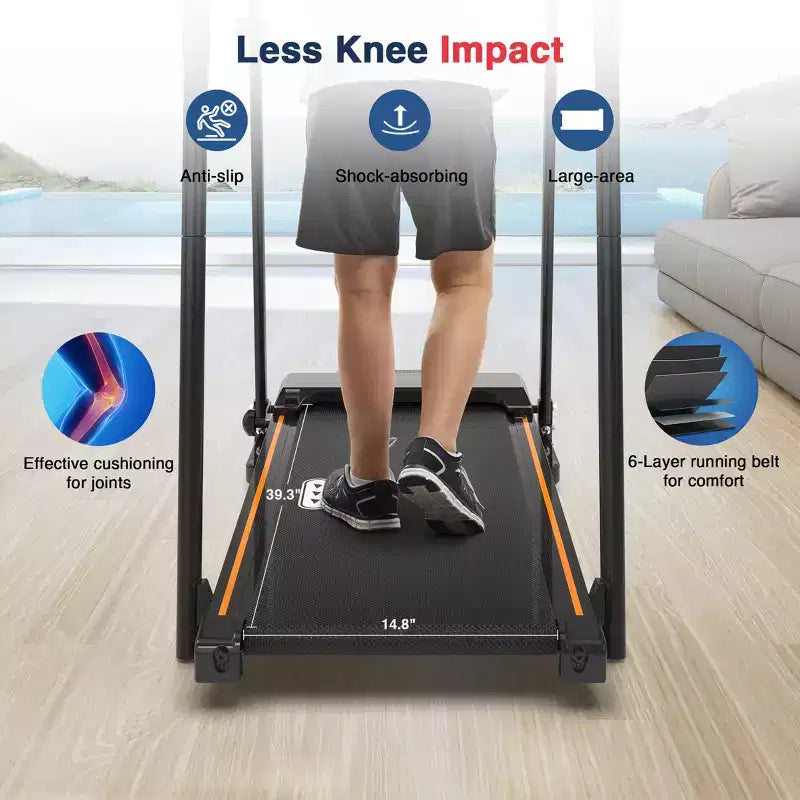 Tapis de marche Redliro pour seniors avec de longues barres d'appui, tapis de course pliable inclinable, tapis de course compact de 120 kg pour l'exercice à domicile