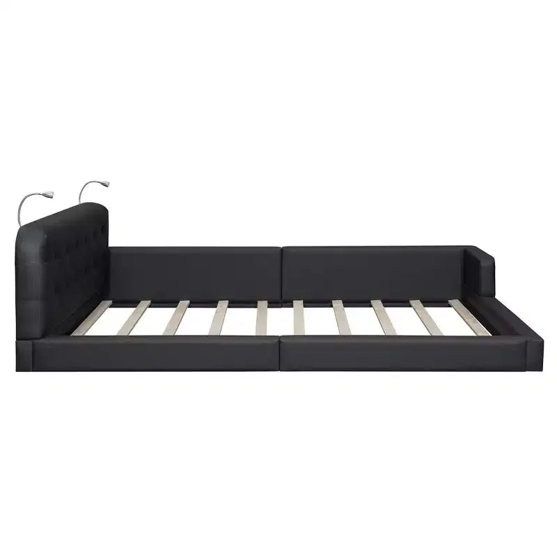 Luxystar Lit plateforme tapissé en similicuir grandeur queen avec 2 lampes de lecture