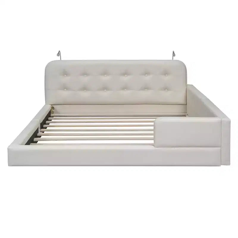 Luxystar Lit plateforme tapissé en similicuir grandeur queen avec 2 lampes de lecture