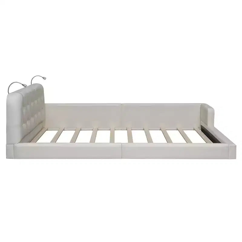 Luxystar Lit plateforme tapissé en similicuir grandeur queen avec 2 lampes de lecture
