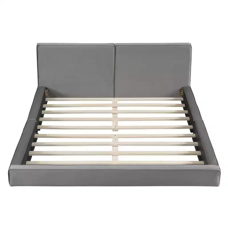 Lit plateforme moderne Luxystar Queen Size en velours rembourré avec cadre solide