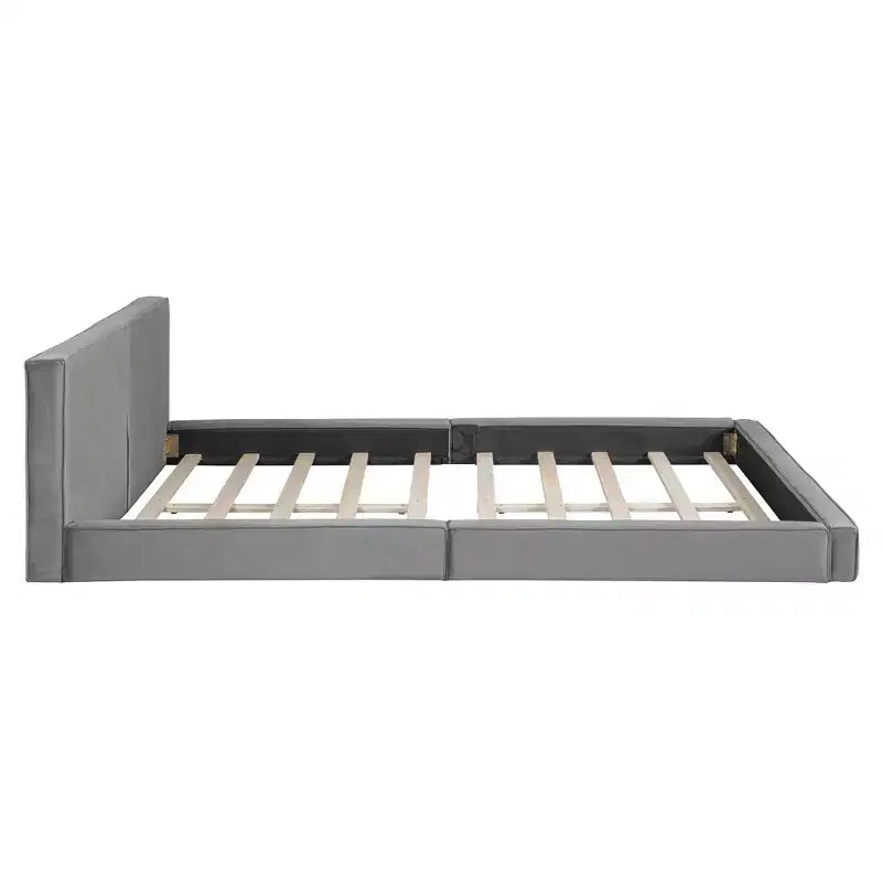 Lit plateforme moderne Luxystar Queen Size en velours rembourré avec cadre solide
