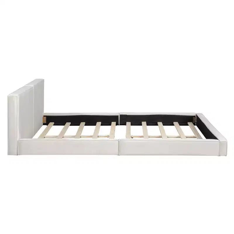 Lit plateforme moderne Luxystar Queen Size en velours rembourré avec cadre solide