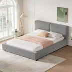 Lit plateforme moderne Luxystar Queen Size en velours rembourré avec cadre solide