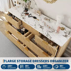 Commode 8 tiroirs cannelée, commode de 137 cm de large, meuble de rangement en bois pour chambre à coucher, salon, design à profil incurvé