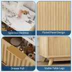 Commode 8 tiroirs cannelée, commode de 137 cm de large, meuble de rangement en bois pour chambre à coucher, salon, design à profil incurvé