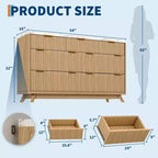 Commode 8 tiroirs cannelée, commode de 137 cm de large, meuble de rangement en bois pour chambre à coucher, salon, design à profil incurvé
