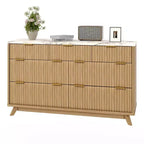 Commode 8 tiroirs cannelée, commode de 137 cm de large, meuble de rangement en bois pour chambre à coucher, salon, design à profil incurvé