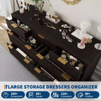 Commode 8 tiroirs cannelée, commode de 137 cm de large, meuble de rangement en bois pour chambre à coucher, salon, design à profil incurvé