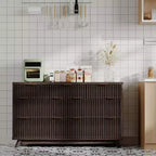 Commode 8 tiroirs cannelée, commode de 137 cm de large, meuble de rangement en bois pour chambre à coucher, salon, design à profil incurvé
