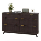 Commode 8 tiroirs cannelée, commode de 137 cm de large, meuble de rangement en bois pour chambre à coucher, salon, design à profil incurvé