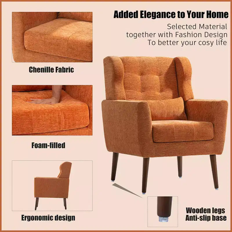 Fauteuil d'appoint moderne de 95,5 cm, fauteuil de lecture rembourré en mousse avec coussin et dossier haut, fauteuil de salon capitonné en tissu chenille