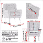 Fauteuil d'appoint moderne de 95,5 cm, fauteuil de lecture rembourré en mousse avec coussin et dossier haut, fauteuil de salon capitonné en tissu chenille