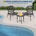 Ensemble bistrot 3 pièces pour terrasse avec 2 chaises et une petite table, salon de jardin moderne Acapulco en rotin pour patio, jardin, balcon, noir