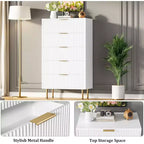 Commode Acekool 5 tiroirs, chiffonnier haut et moderne avec panneaux cannelés et larges poignées dorées, meuble de rangement pour chambre, dressing, salon, entrée